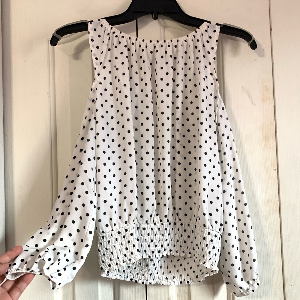 Pokadot over the shoulder blouse
